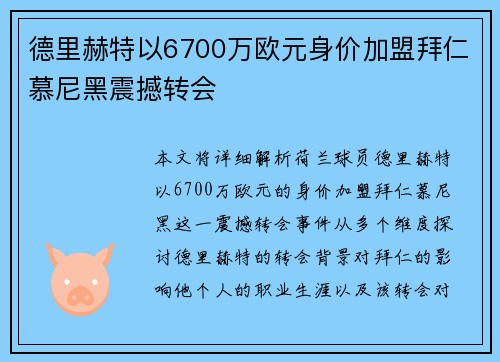 德里赫特以6700万欧元身价加盟拜仁慕尼黑震撼转会 德里赫特以6700万欧元身价加盟拜仁慕尼黑震撼转会